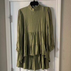 SHEIN Olive Tiered Dress with Bow